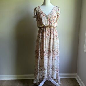 Charlotte‎ Russell Floral Ruffle-Trim Maxi Dress Pink Size Small